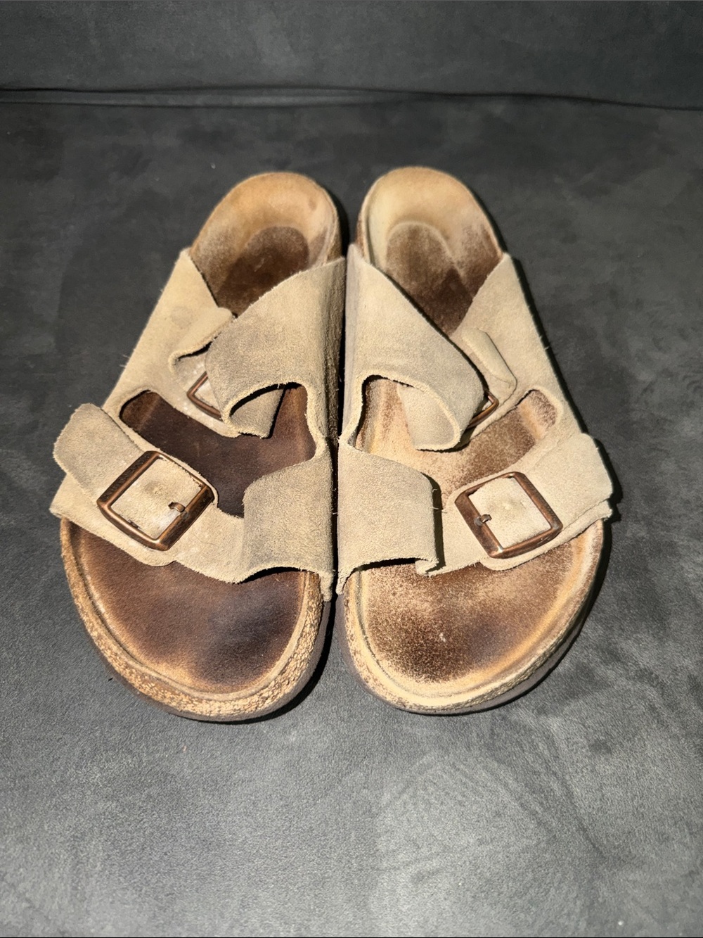Men’s  Suede Double-Buckle Slide Sandals - Tan
